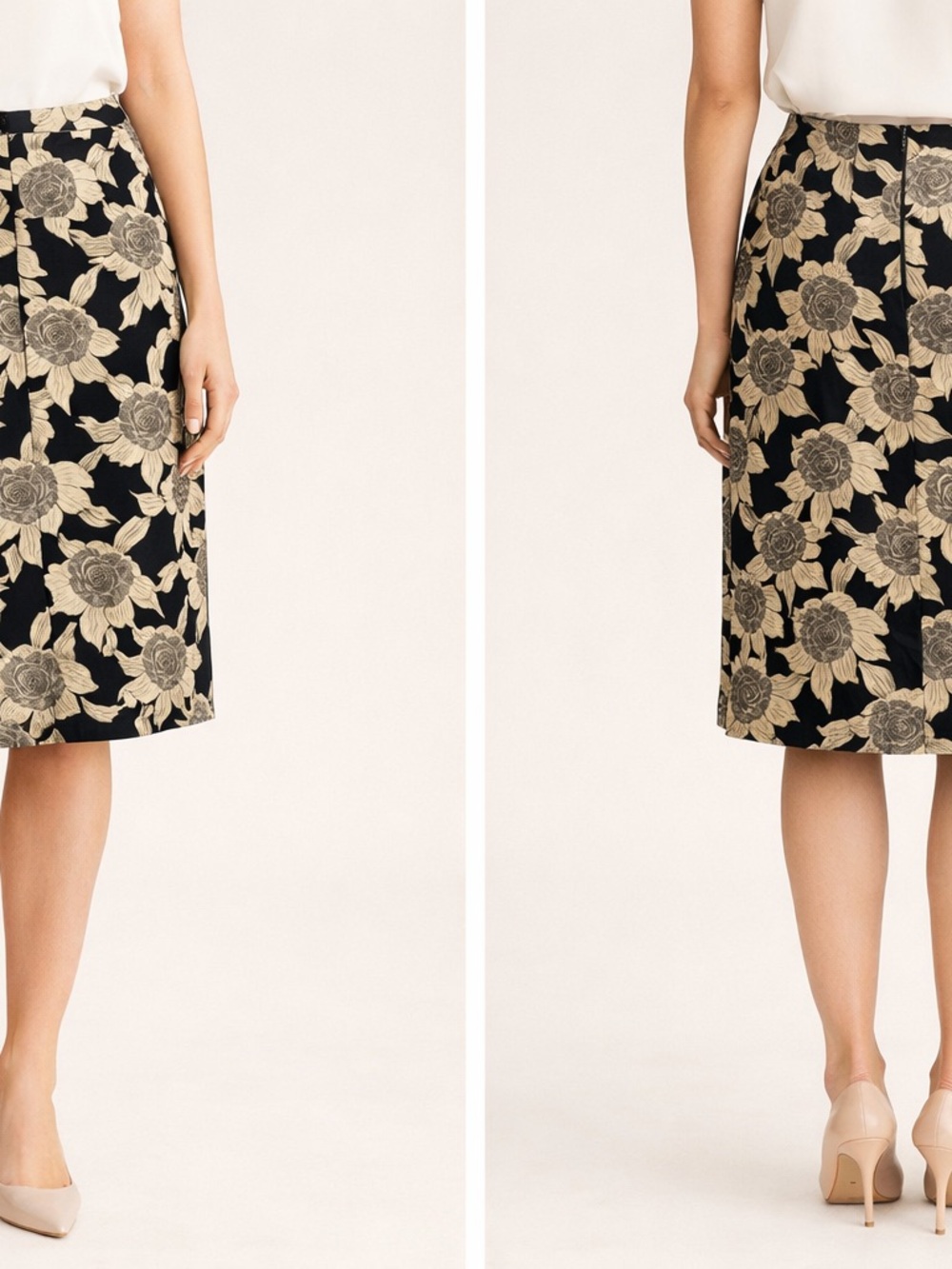 Ann Taylor Floral A-Line Skirt Size 12 Black Cream Fully Lined Career Classic - Picture 4 of 14